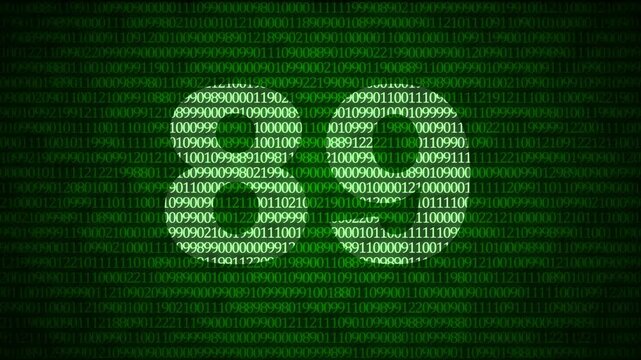 Digital number eighty-nine animation on a green matrix binary code background featuring high-tech cyber style for countdown, security loading, or technology data processing concept.