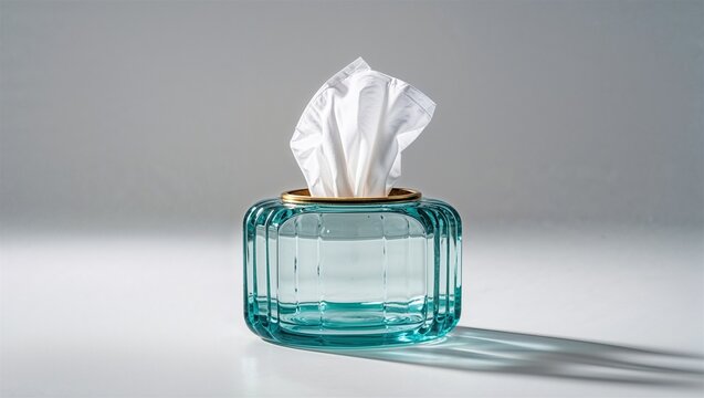 Modern Teal Glass Tissue Box Holder with White Tissue