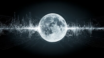 Obraz premium Lunar Energy: Full Moon Entwined with Digital Sound Waves — Cosmic and Technological Fusion