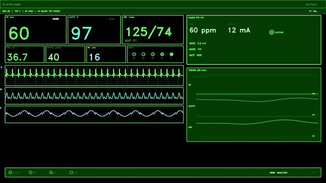 Lime Green Medical Vital Signs Monitor HUD Element