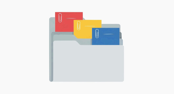A colorful vector graphic of a file folder with labeled tabs in white background.