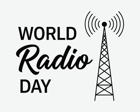 World radio day celebration graphic with broadcast tower illustration