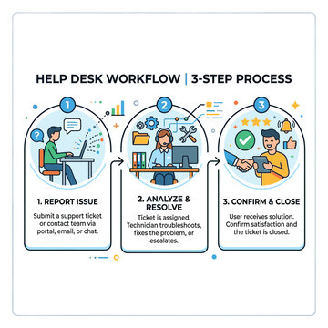 Help Desk Workflow 3 Step Process With Person