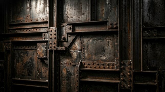 Close-up of Industrial Metal Wall with Rivets and Bolts