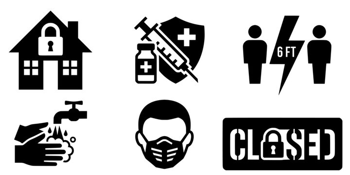 Infectious Disease Outbreak and Hantavirus Prevention Vector Icon Set: Quarantine, Social Distancing, Hygiene, and Vaccination