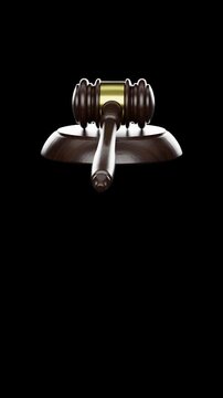 4K Vertical Cinematic Judge Gavel Orbit Animation with Transparent Background. The short checkerboard intro is to indicate the transparency only - contains an Alpha Channel.