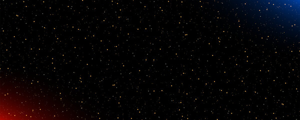 Fototapeta premium Detailed realistic night starry sky with red and blue corner ambient light. Sci-fi ultra wide background. Universe concept. Vector illustration