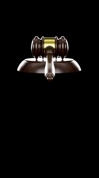 4K Vertical Cinematic Judge Gavel Push In Animation with Transparent Background. The short checkerboard intro is to indicate the transparency only - contains an Alpha Channel.