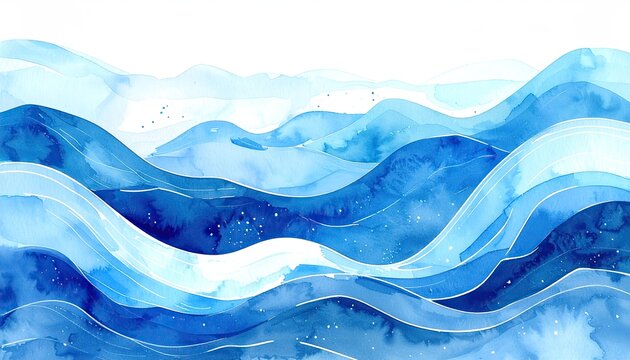 Watercolor abstract ocean waves illustration serene blue artistic background