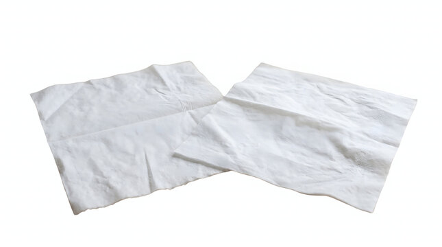 Isolated white crumpled paper, like used tissues or napkins, embodying concepts of disposable hygiene, everyday waste, and the convenience of a quick clean-up
