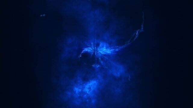 Abstract blue energy vortex with glowing plasma waves