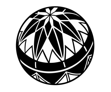 Black and white traditional Japanese Temari ball with geometric pattern
