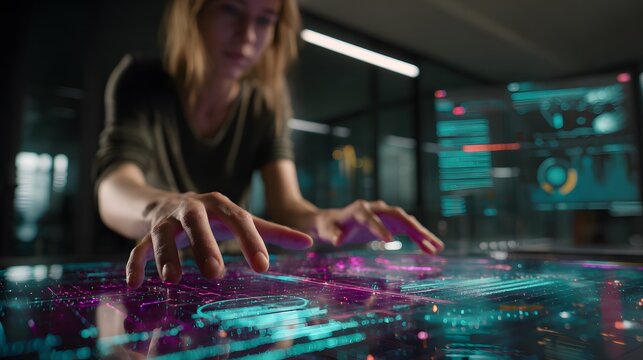 Advanced Digital Interface Analysis Holographic Data Visualization Technology for Software Development in Modern Technology Industry