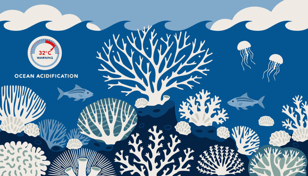 Bleached Coral Reef Ocean Acidification Climate Change Marine Vector