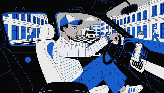 Rideshare Driver Car Vehicle City Street Navigation Urban Transport Vector