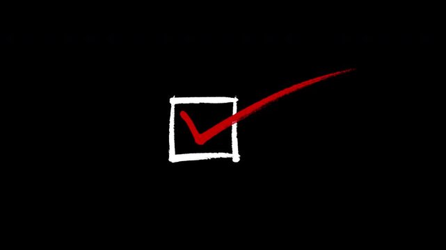 Animated Hand-drawn check mark in a  box with alpha channel.  check mark and check box, Checkmark Icon, Confirmation Sign, Approved Symbol, Correct Answer