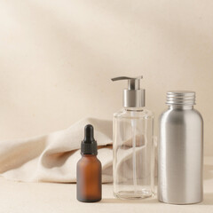 Naklejka premium Minimal eco friendly cosmetic packaging still life