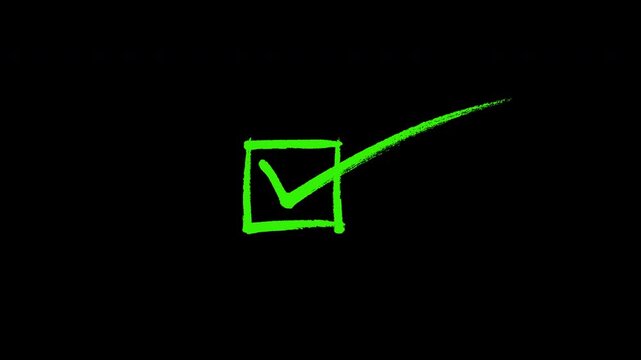 Hand-drawn charcoal style check mark inside a square box on white background. Doodle style check mark icon for approval, Correct and success concept.