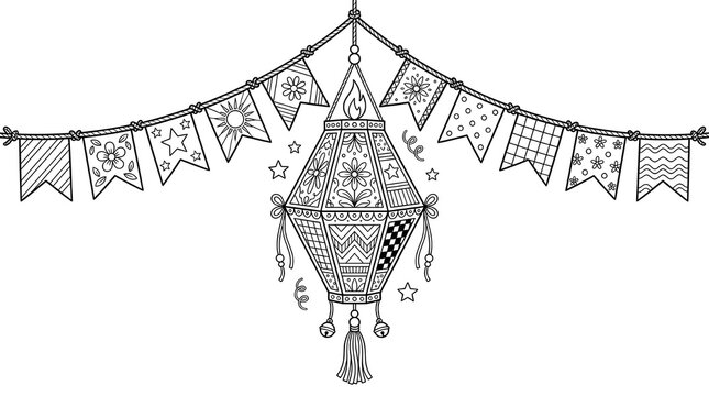 Festive diwali kandil lantern and bunting isolated on white background