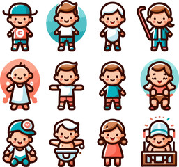 Fototapeta premium Adorable Baby Face and Happy Smiling Child Character Illustration Detailed Funny Designs with Cute Proportions and Sophisticated Nursery Icon Simbol Logo Art