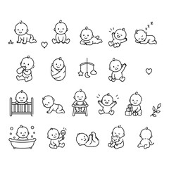 Obraz premium Baby character doodle set Cute doodle character vector on white background