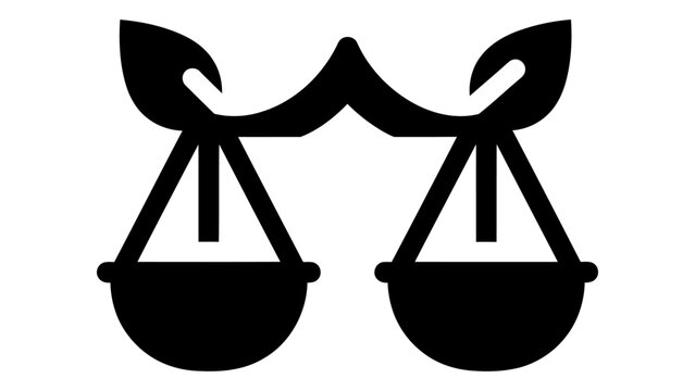 Eco justice icon, environmental law symbol, balance scale with leaves, sustainable legal concept, nature and justice vec
