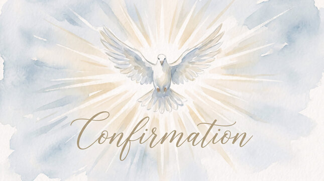 Dove with light rays confirmation watercolor christian spiritual illustration
