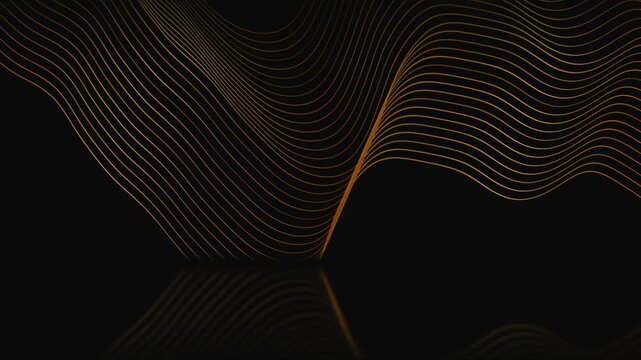 Abstract luxury background with golden wavy lines and reflection on black. Minimal motion design. Seamless loop. Video animation Ultra HD 4K 3840x2160