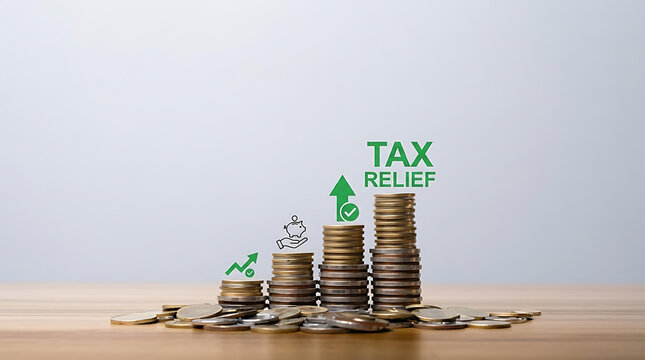 Tax Relief Concept with Stacked Coins and Financial Growth