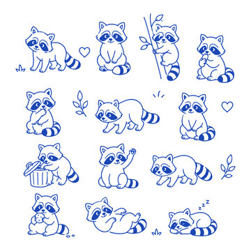 Raccoon character doodle set
Cute doodle character vector on white background