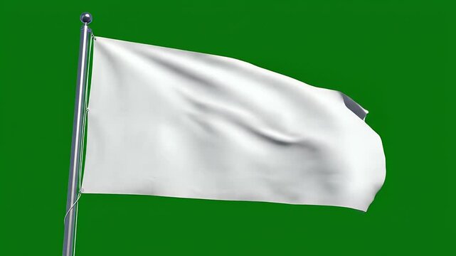 A pristine white flag waves gently in the breeze against a vibrant green background, showcasing a blank canvas for design and symbolism.