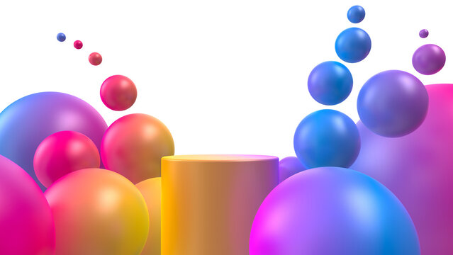 Abstract Colorful 3D Podium with Floating Gradient Spheres Transparent Background