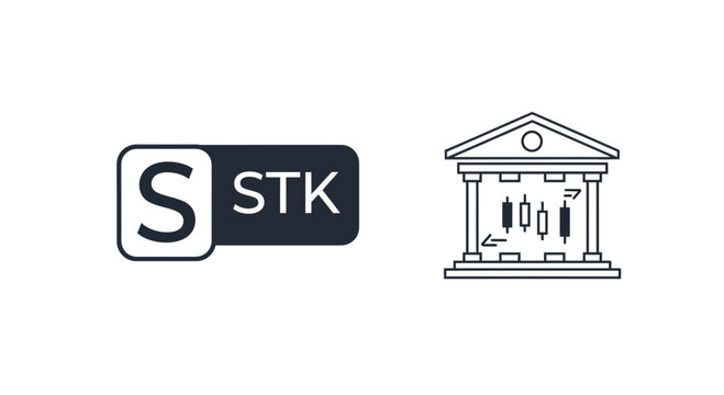 Stock Market Finance Icon Set: STK Logo and Candlestick Chart Building