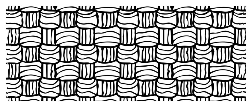 Hand drawn seamless pattern of woven basket texture, organic braided lines vector background