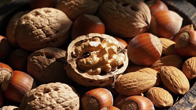 Close up of assorted nuts showcasing natural textures and details