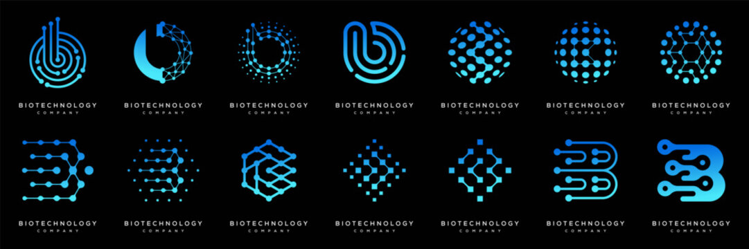 Set of collection initial letter B digital network connection for technology and internet logo design