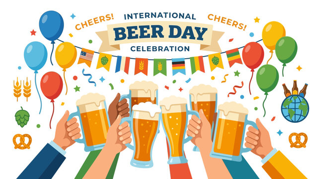 International Beer Day Celebration with Cheers and Confetti