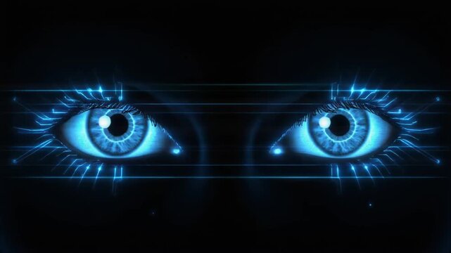 Artificial Intelligence Eyes with Glowing Blue Digital Circuitry and Futuristic Vision