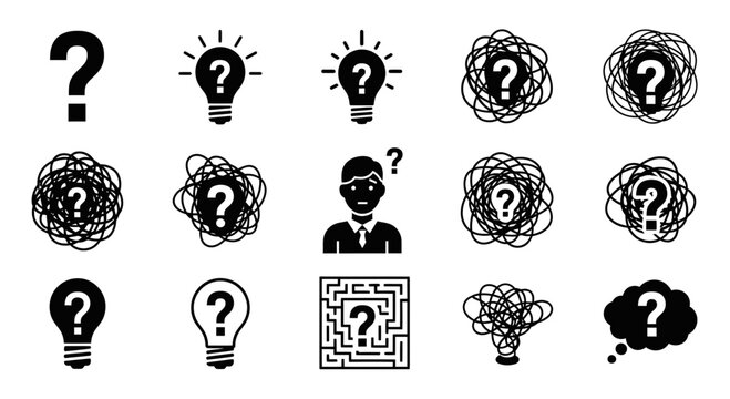 Question Mark Icons Set: Confusion, Ideas, Maze, Thinking, Problem Solving