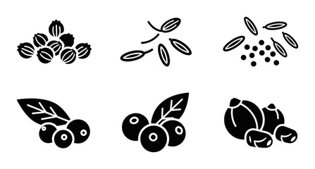 Fototapeta premium Black coffee beans, coffee icons, vector coffee symbols, caffeine illustrations
