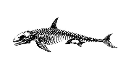 Naklejka premium Vintage scientific illustration of a whale skeleton, highlighting the detailed bone structure and powerful marine anatomy