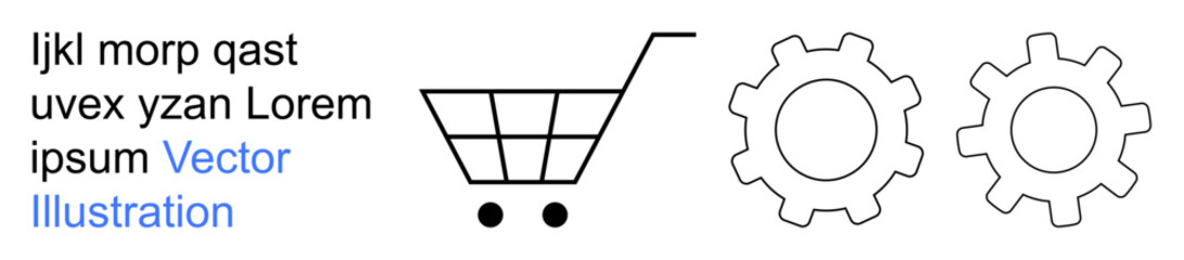 E-commerce, online retail, automation, business management, consumer services, technology. Shopping cart and two gear symbols in a minimalist style. E-commerce and online retail concept © robu_s