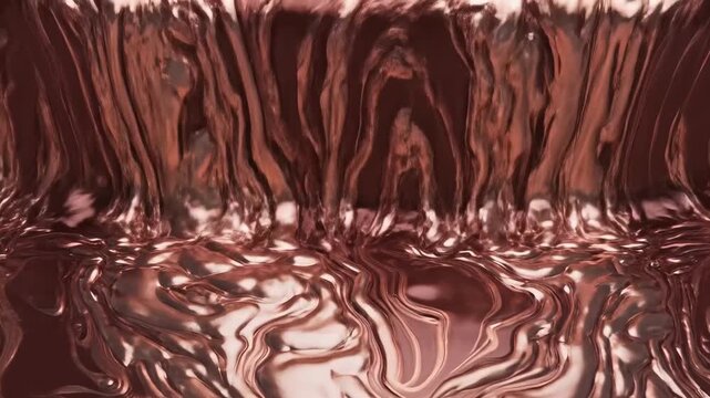 Glossy copper liquid metal flowing with warm reflective shine in cinematic loop