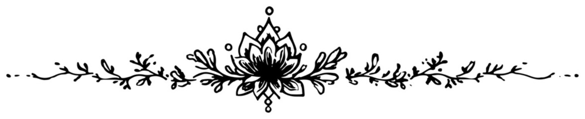 Fototapeta premium Elegant lotus flower divider with floral ornaments, horizontal symmetrical boho line art vector