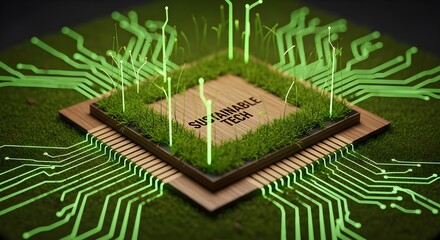 Fototapeta premium Green technology concept with circuit board and grass
