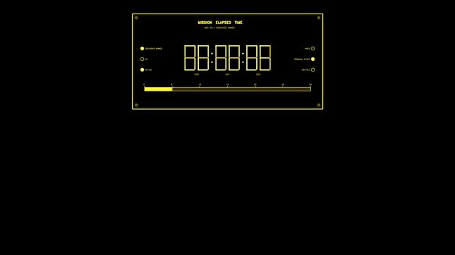 Yellow Mission Elapsed Time Clock HUD Motion Background Loop