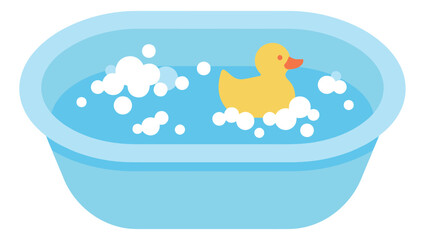 Naklejka premium Flat illustration of a baby bathtub depicting a rubber duck floating in soapy water for childcare and nursery design
