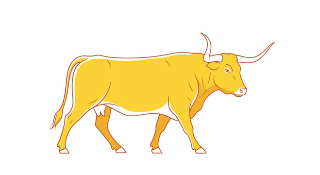Golden Longhorn Cattle Illustration - Majestic Farm Animal Profile