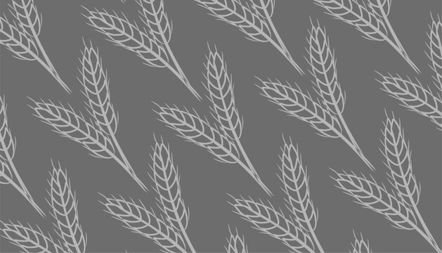 Wheat pattern background. Grains and ears of wheat, rye or barley. Wrapping Cereal for bread. Vector illustration.