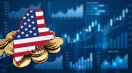 Obraz premium A close-up shot of a United States of America pin on top of a pile of gold coins.